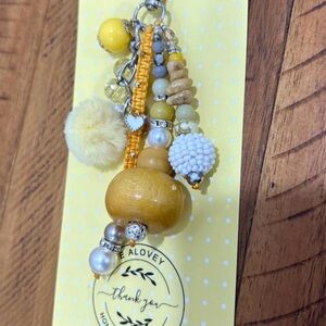 Yellow Beaded Pom Pom Keychain Charm-handmade/EAlovey